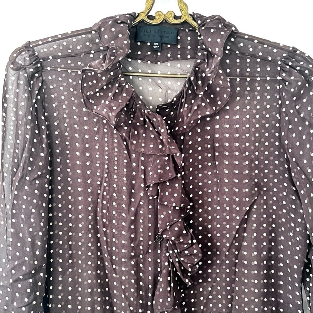 NILI LOTAN
Nicole Espresso Dot Print Silk Blouse Sz Xs - Picture 10 of 16